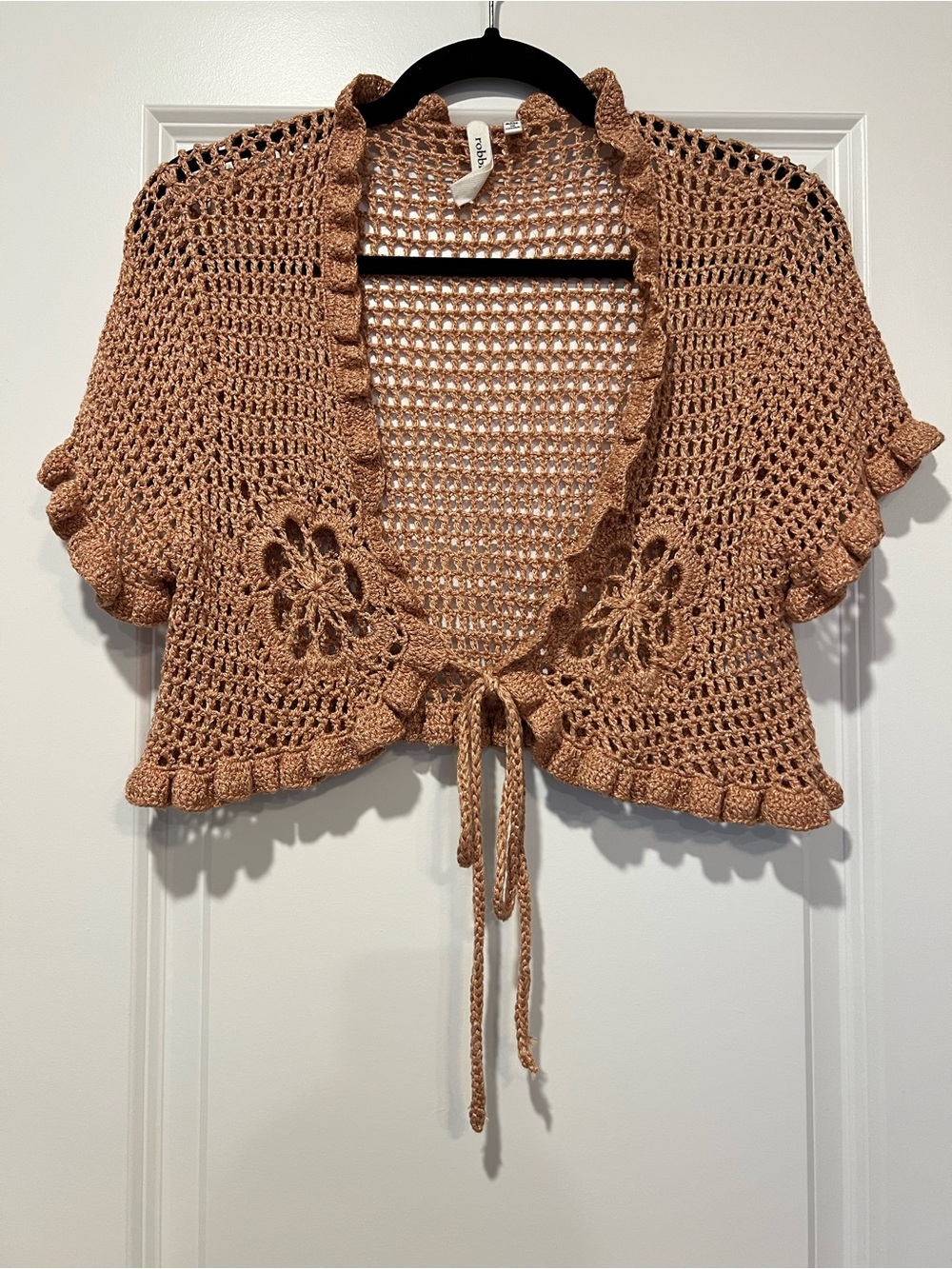 Crochet Tie-Front Shrug Ruffles Floral Fairy Y2K Boho Beach